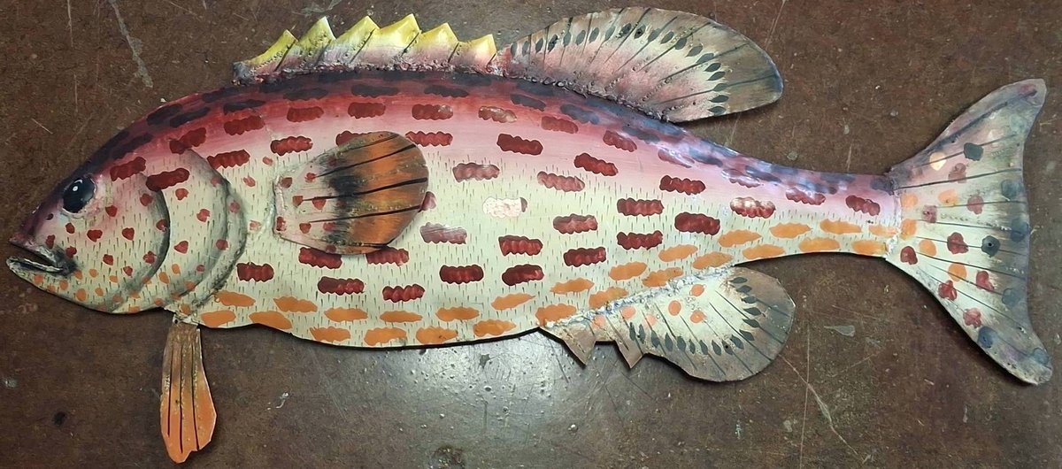 Hand-Painted Metal Fish Wall Art 37"×14"