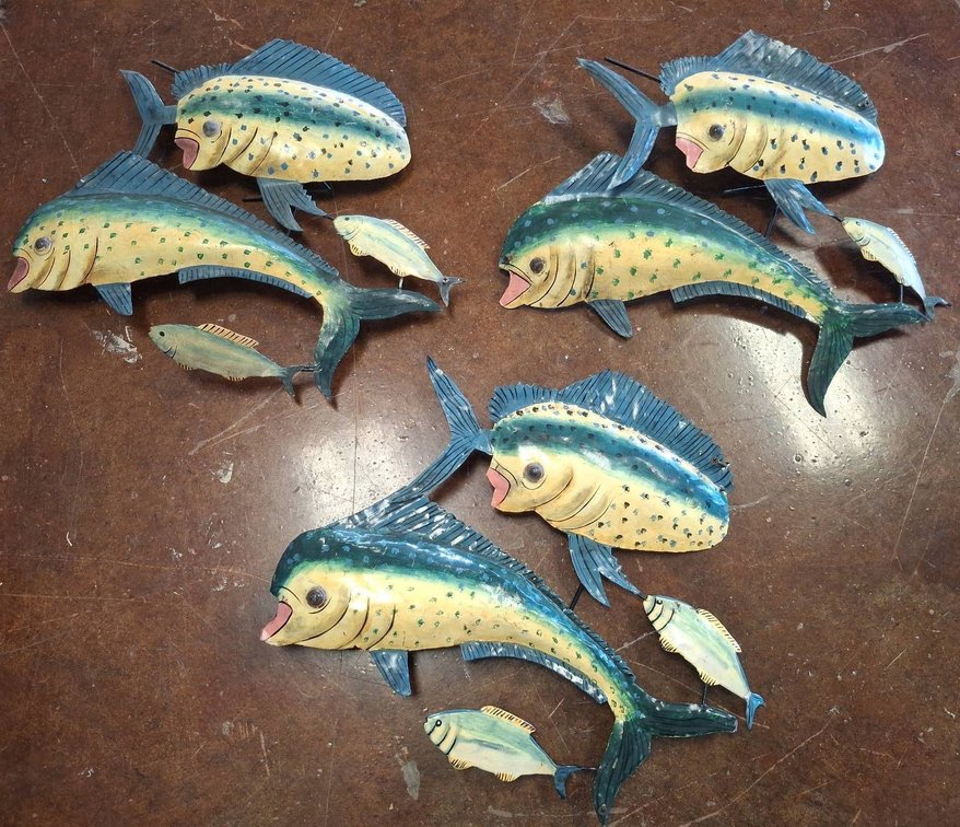 3 pc Metal Wall Art Fish Set, Tropical Theme, 19"×19"