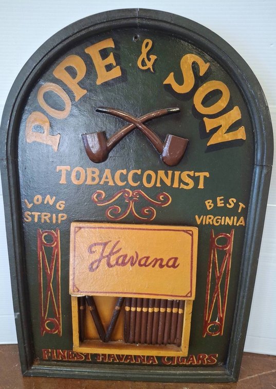 Wooden Pope & Son Tobacconist Havana Cigar Sign 16x24
