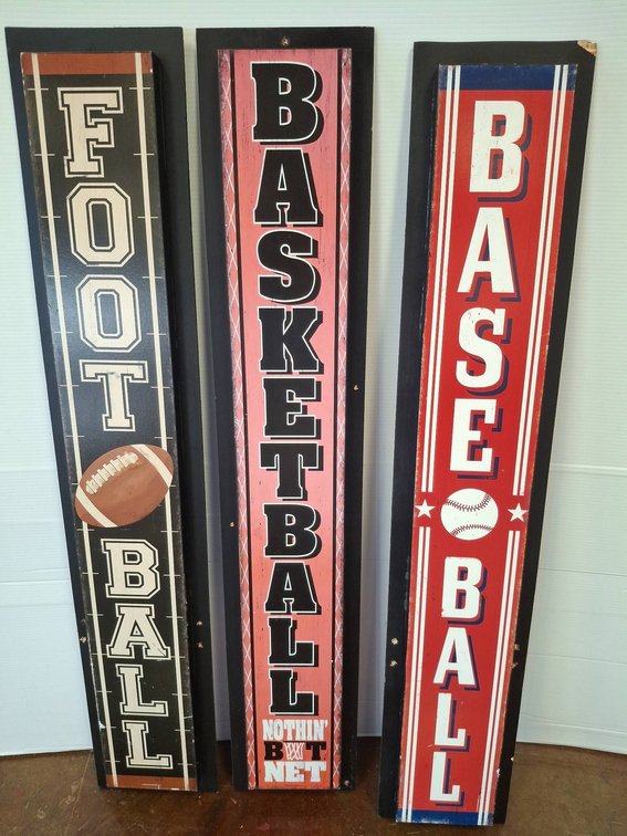 3 Sports Signs 7"×38" Football, Baseball