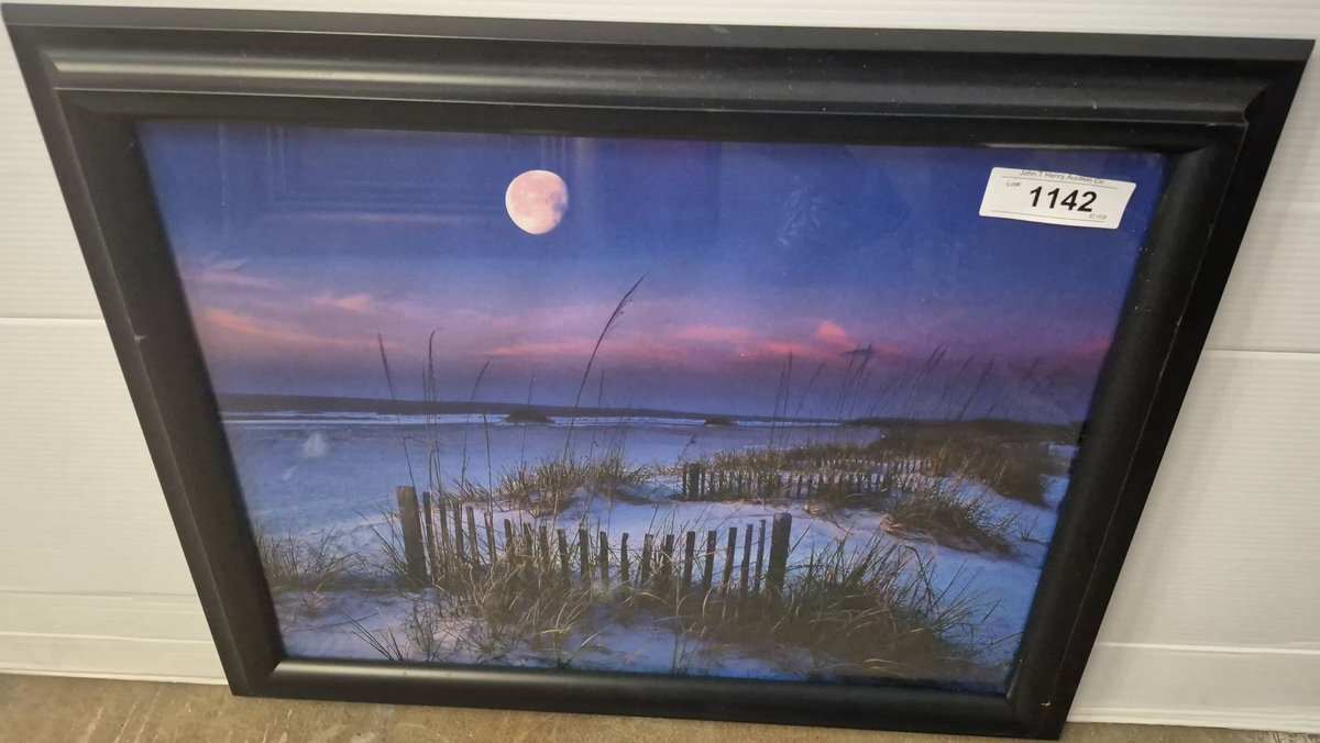 Framed Coastal Beach Scene Print 24x19 Inches