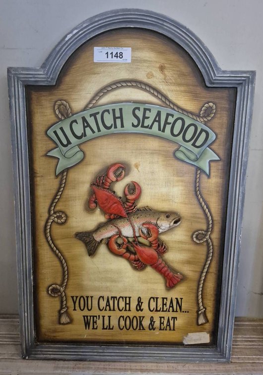 U Catch Seafood Wall Sign, 17x26 Inch
