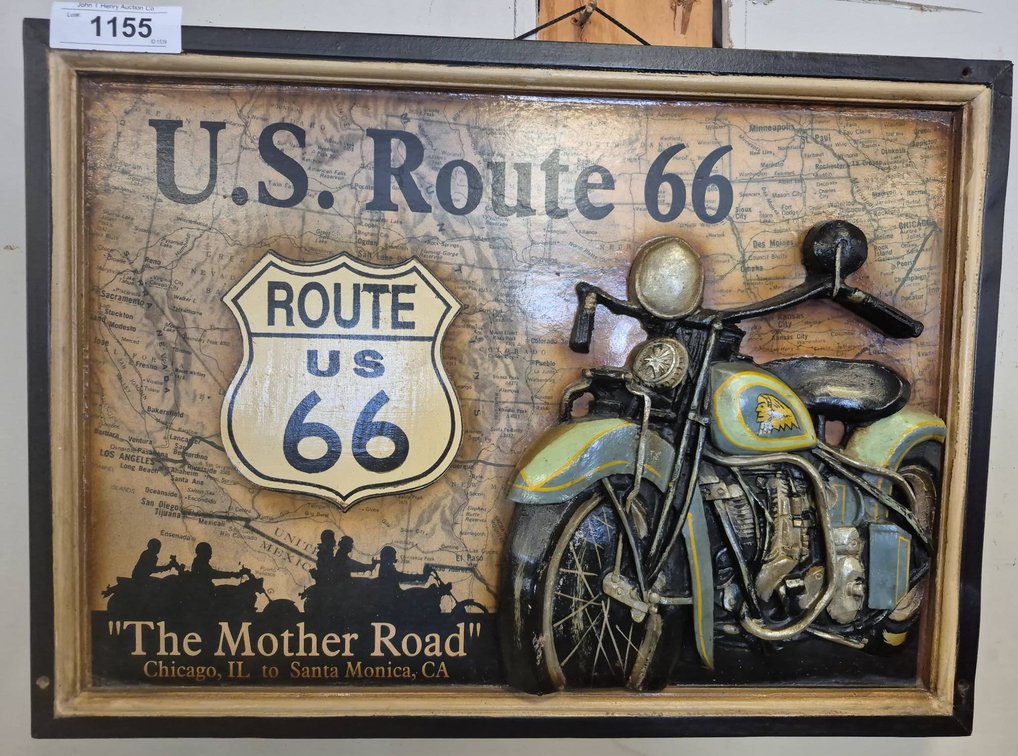 Route 66 Motorcycle Wall Art 21x13