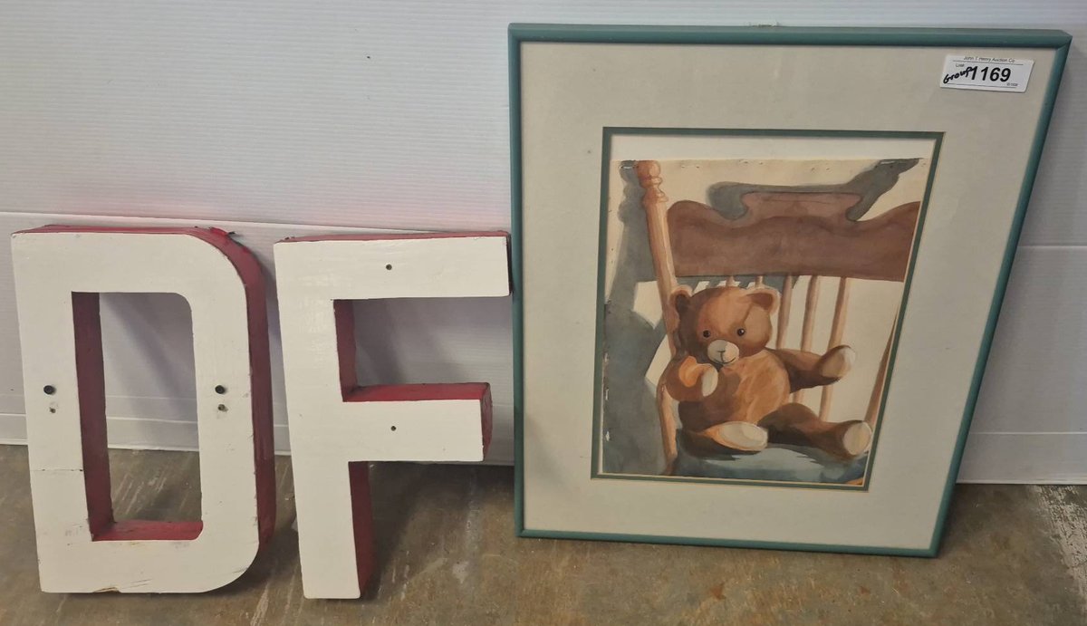 Framed Teddy Bear Art & Wooden Letters DF