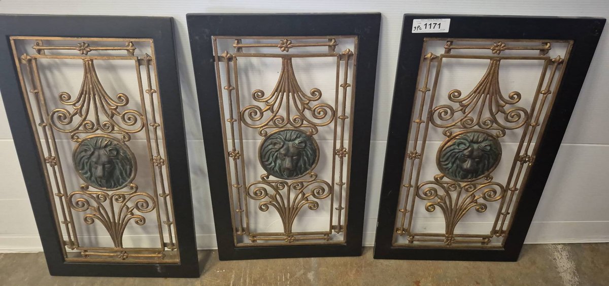 3 Lion Head Metal Wall Panels 14x25