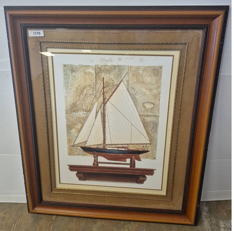 Framed Sailing Ship Art Print 36x44 Inches