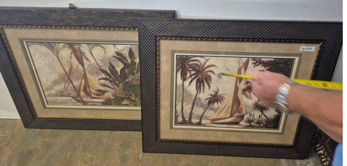 Pair Framed Tropical Sailboat Prints 38x32"