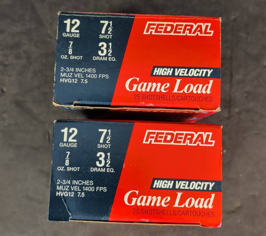 2 Boxes Federal 12GA Game Load 2-3/4" 7.5 Shot