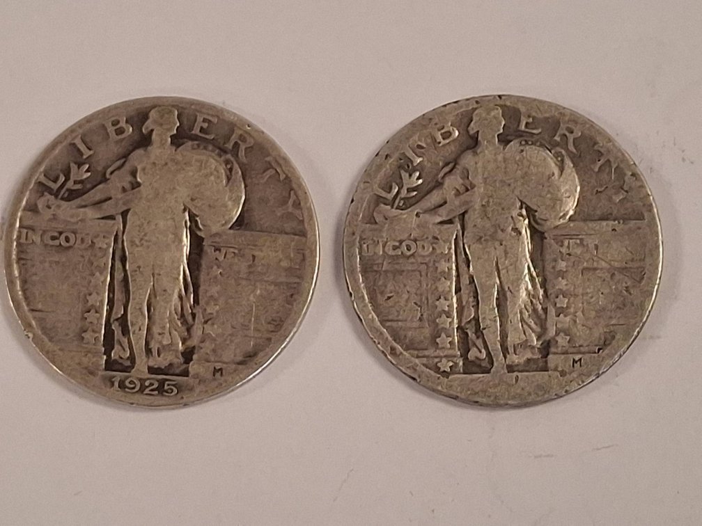 2 Standing Liberty Quarters 1925 Marked on one