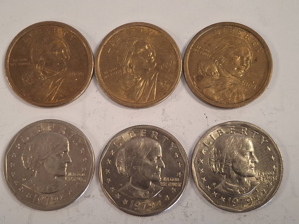 6 US Dollar Coins: Sacagawea & Susan B. Anthony