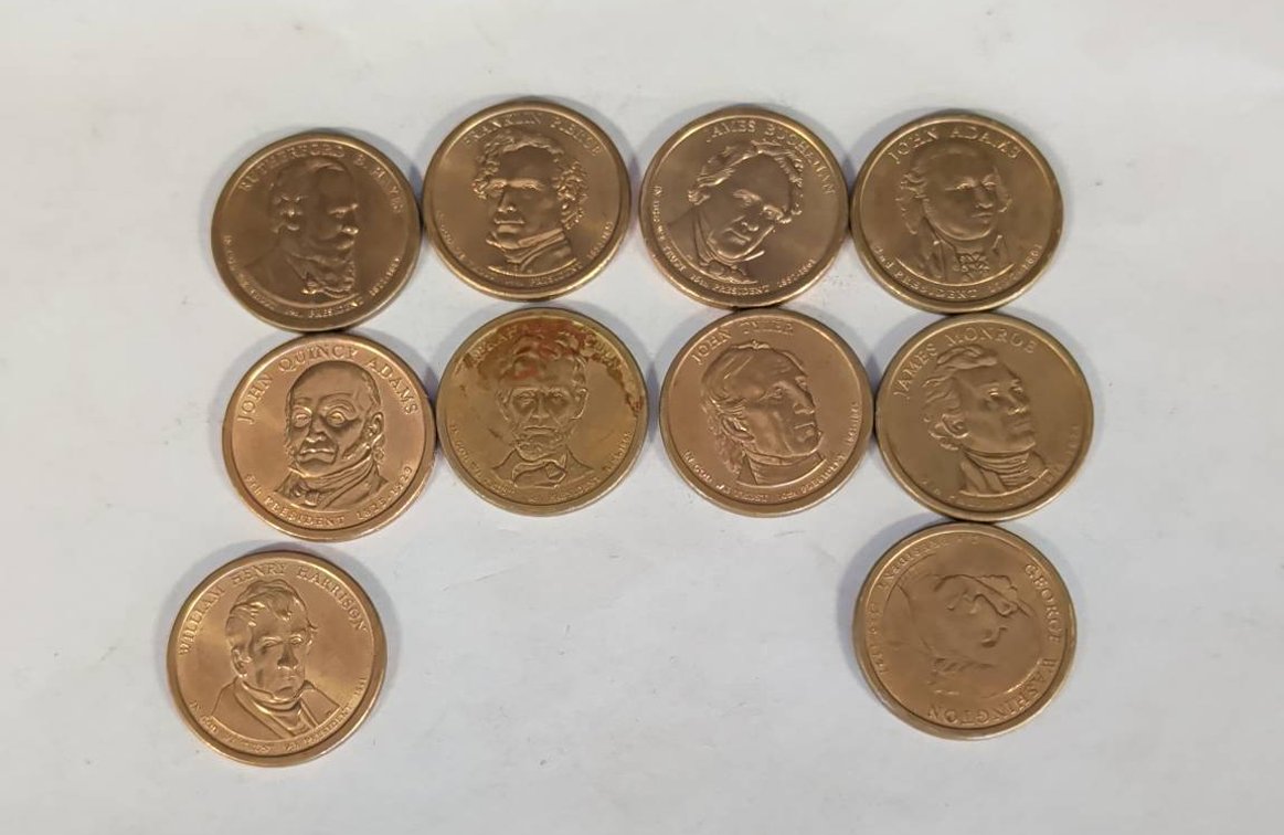 10 U.S. Presidential $1 Dollar Coins All different