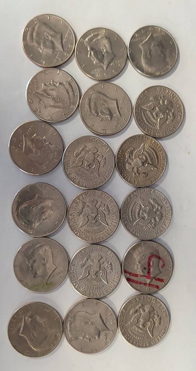 18 Kennedy Half Dollars, Mixed Dates