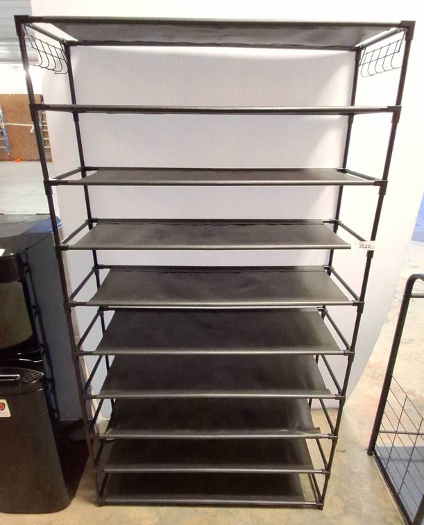 Black Plastic Shelving Unit with Fabric Shelves