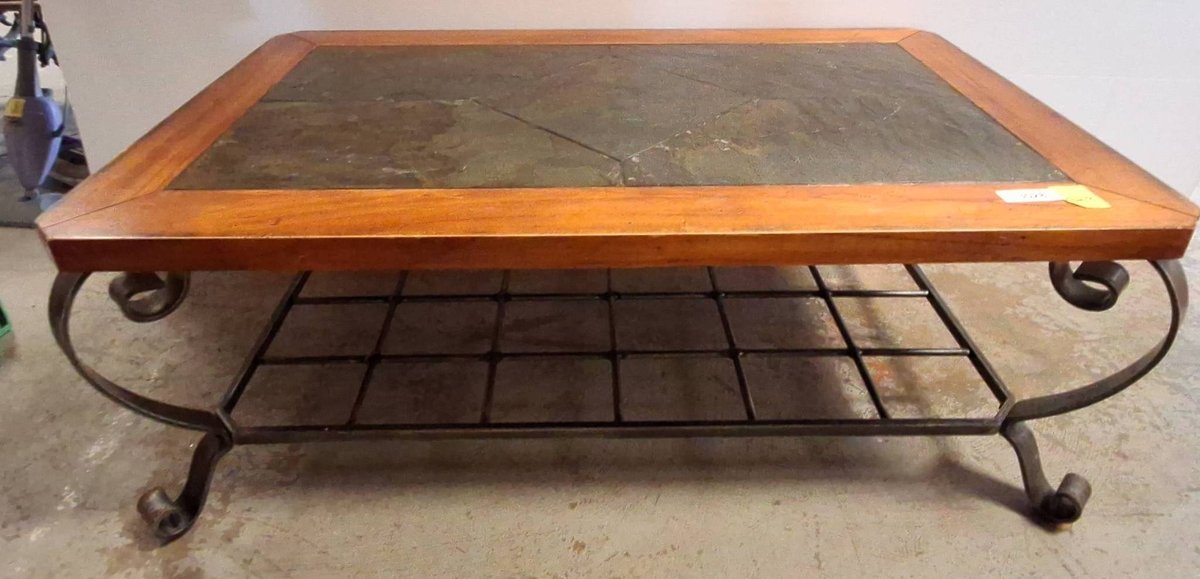 Slate Top Coffee Table with Wood Frame 50x30x19