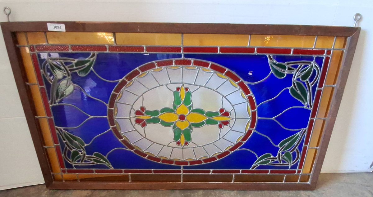 Framed Leaded Stained Glass Panel 57x31"