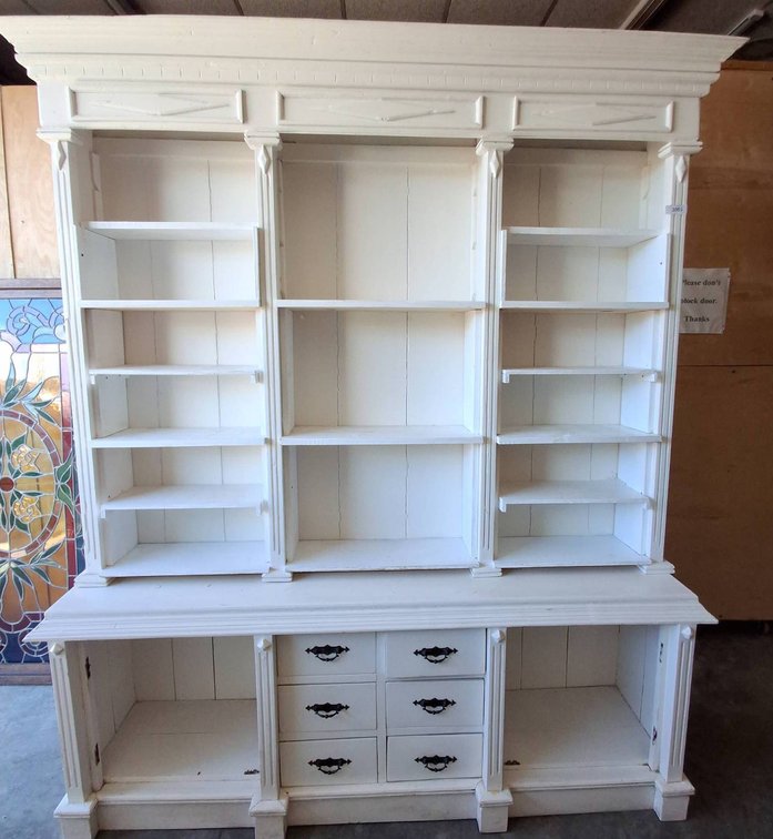 White Wood Hutch with Shelves and Drawers