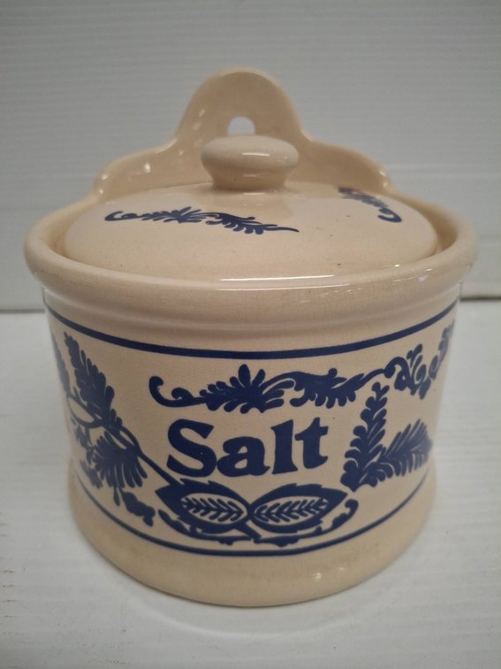 Ceramic Blue and White Salt Cellar Jar