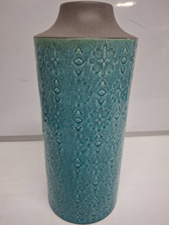 15" Patterned Blue Ceramic Vase