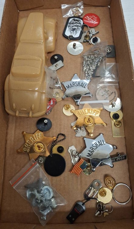 Avon Cord '37 Bottle & Assorted Badges Lot