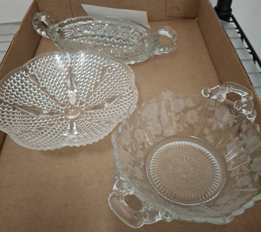 3 Cut Glass Bowls with Handles