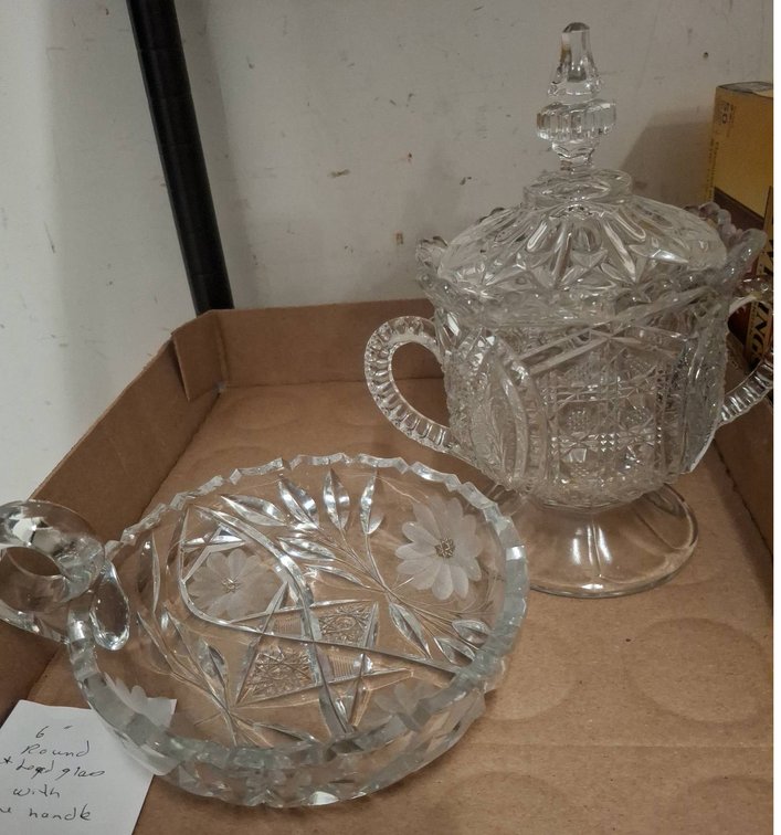 Cut Glass Bowl and Lidded Candy Dish Set
