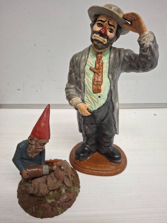 Clown and Cairn Gnome Figurine Pair