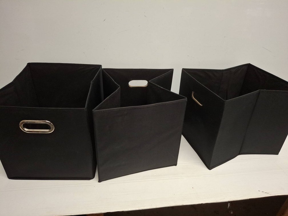3 Black Fabric Collapsible Storage Bins