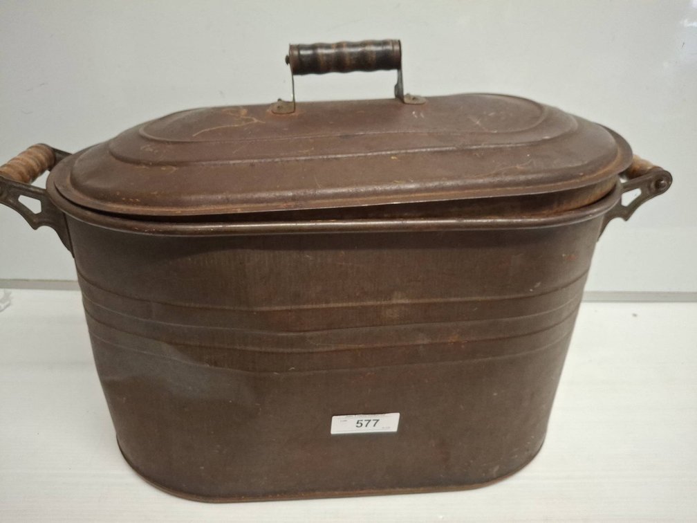 Oval Metal Lidded Bin With Handles