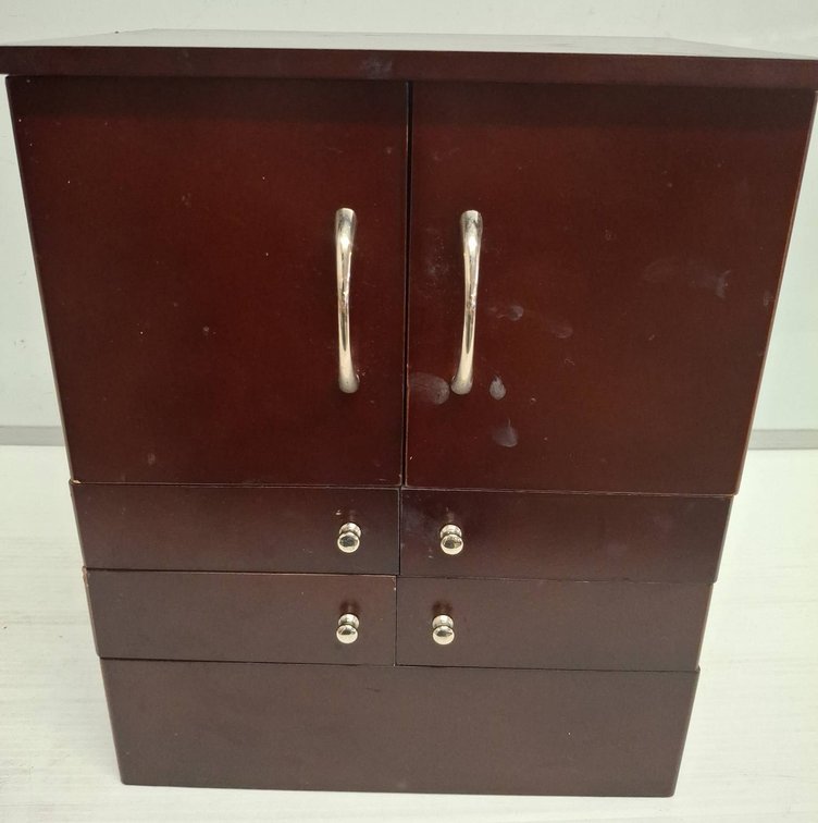 Wooden Jewelry Box with Drawers and Mirror