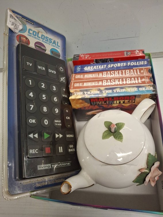 Lot: Teleflora Teapot, Remote, 5 VHS Tapes