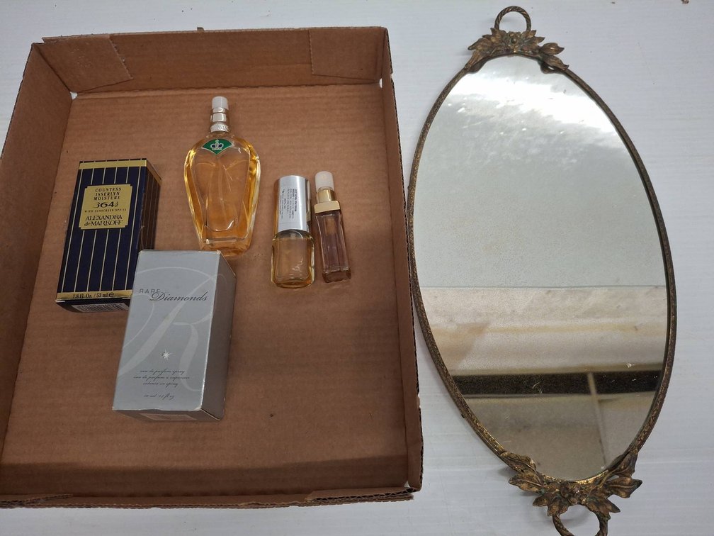 Perfume Lot With Oval Decorative Mirror