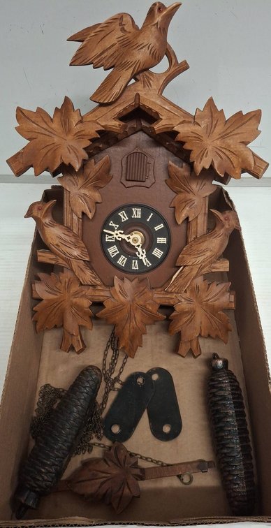 Wooden Carved Bird Cuckoo Clock with Weights