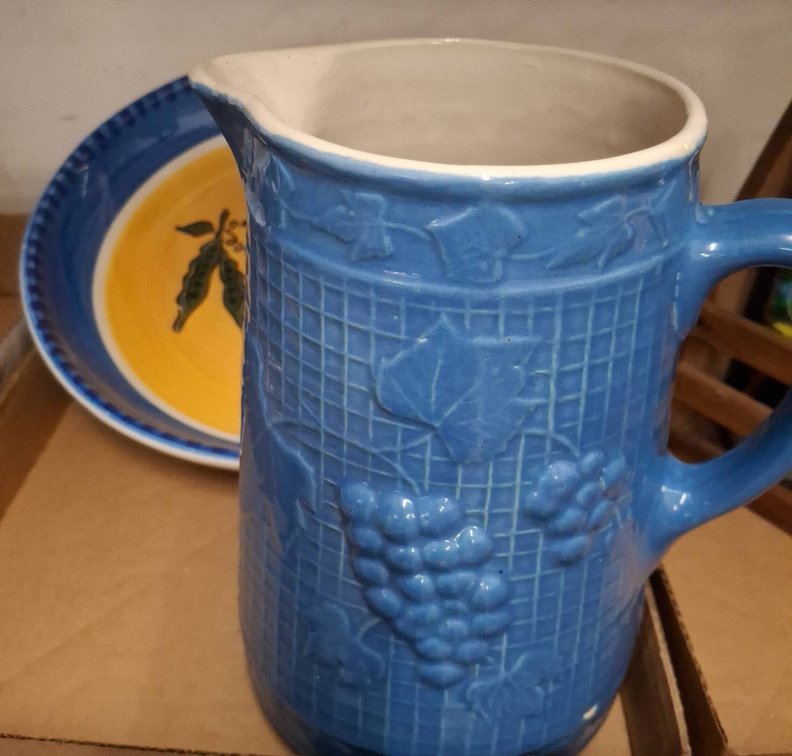 Uhl Pottery Blue Pitcher & Italian Bowl