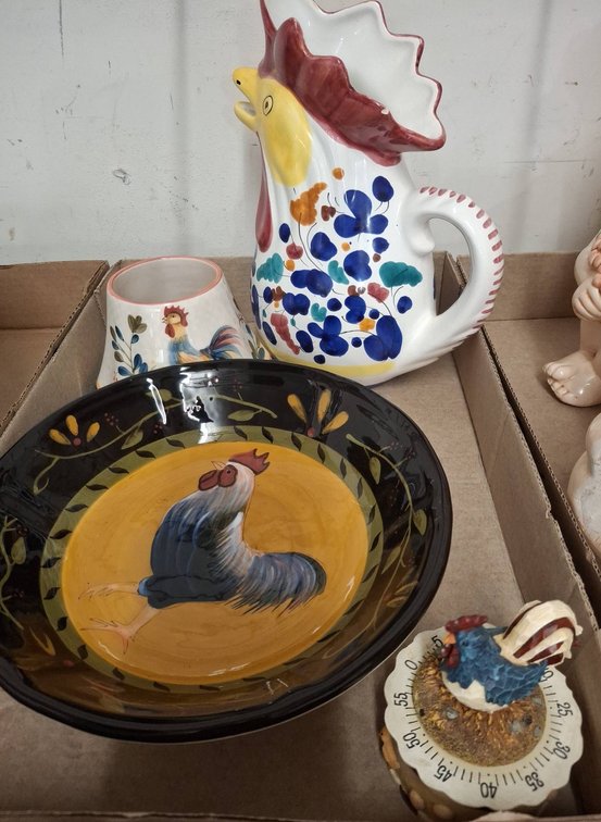 Italian Rooster Ceramic Pitcher & Bowl Set