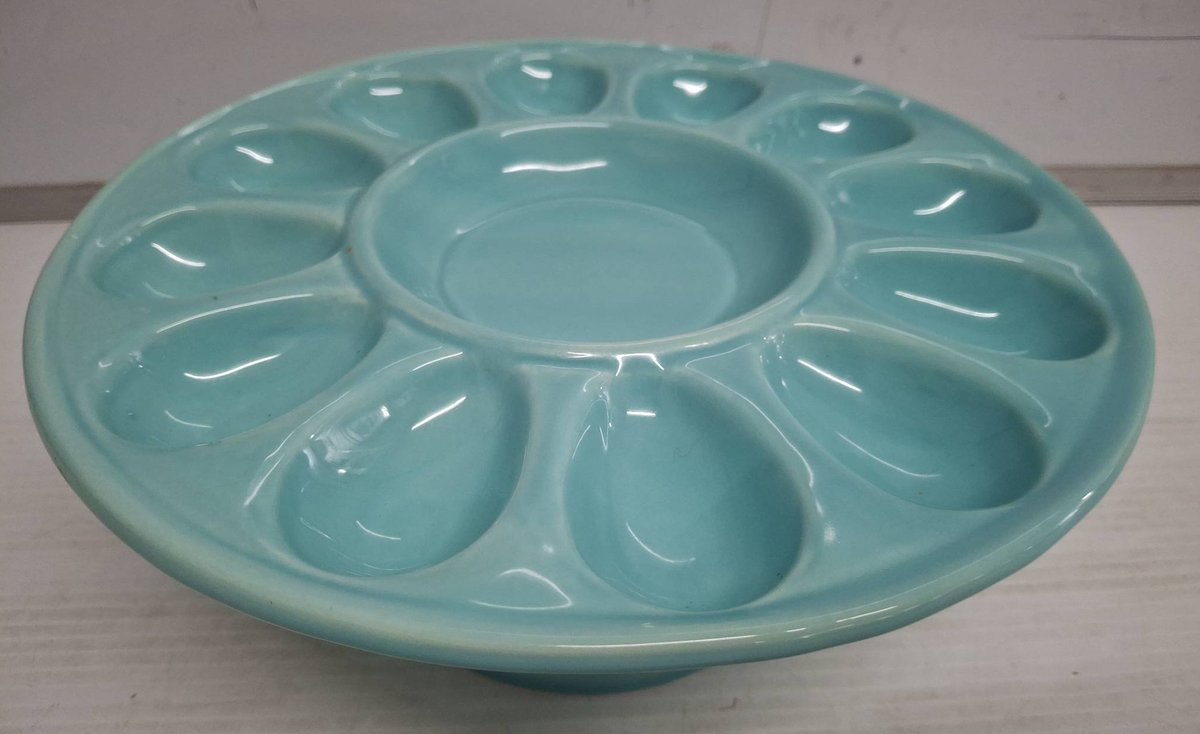 Blue Ceramic Pedestal Egg Plate