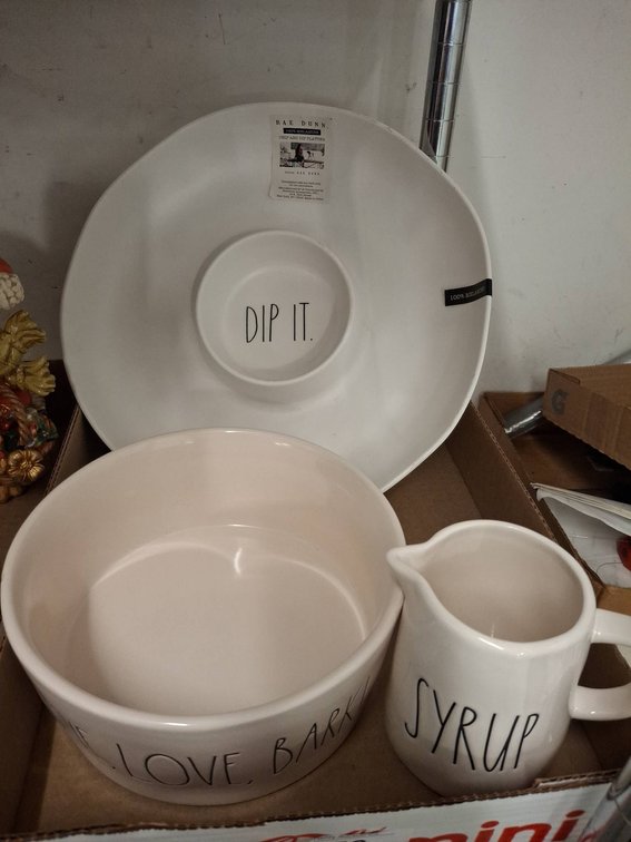 Rae Dunn Chip Platter, Bowl & Syrup Jug Set