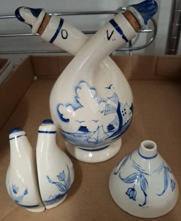 Blue White Ceramic Cruet and Shaker Set