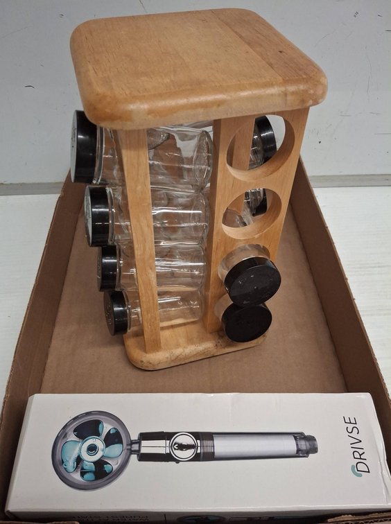 Wood Spice Rack with Jars & Drivse Tool