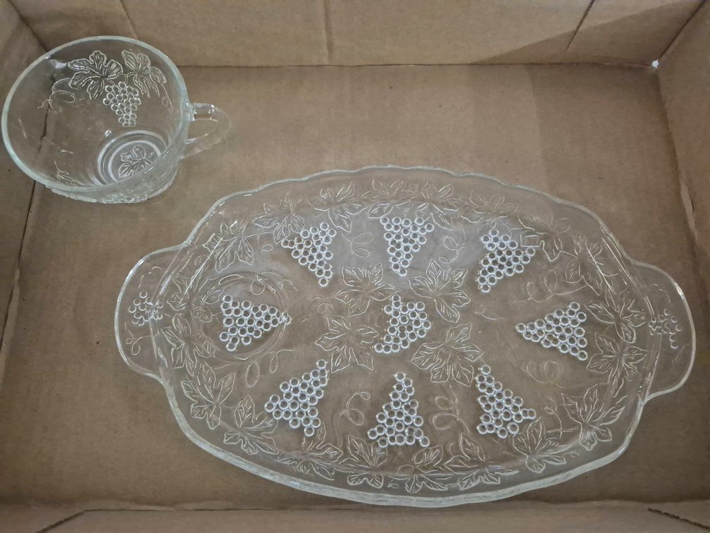 Glass Tray, Bowl, Cup & Floral Trinket Box
