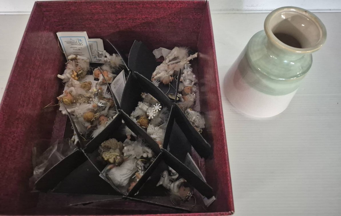 Angel Ornaments and Glazed Pottery Vase