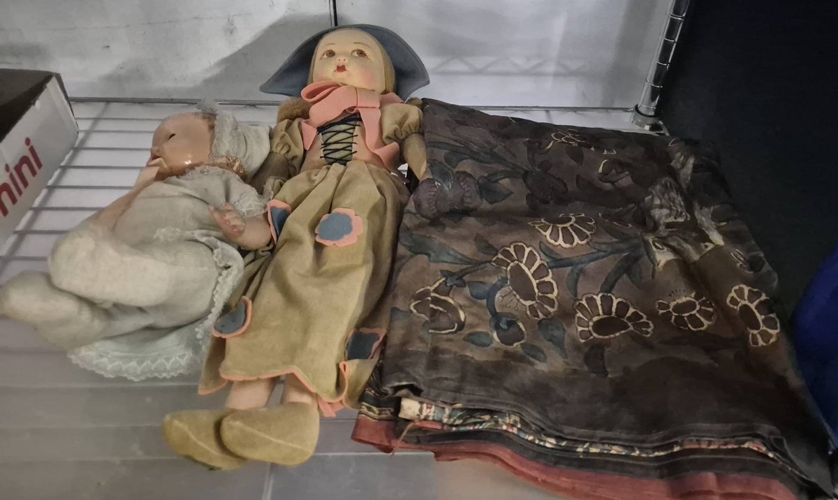 Two Dolls And Floral Textile Fabric Group
