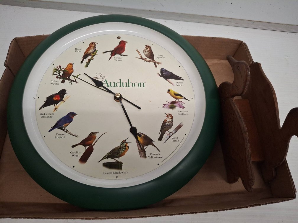 Audubon Bird Wall Clock With Wooden Napkin Holder
