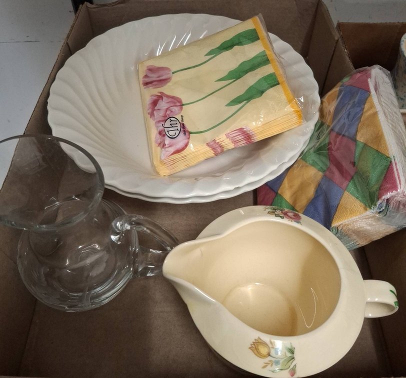 Tableware Lot: Stafford China, Glass Pitcher