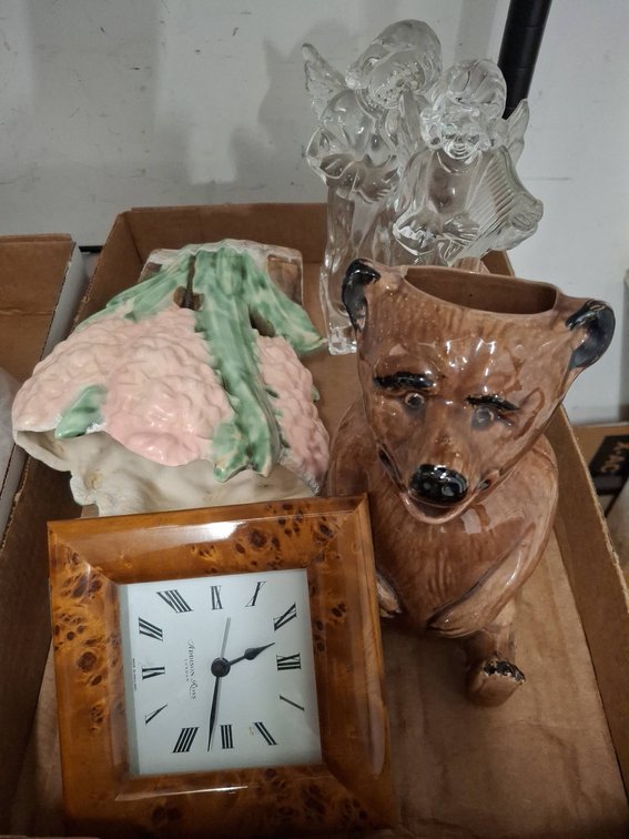 Ceramics, Glass Angels, Mantel Clock Lot