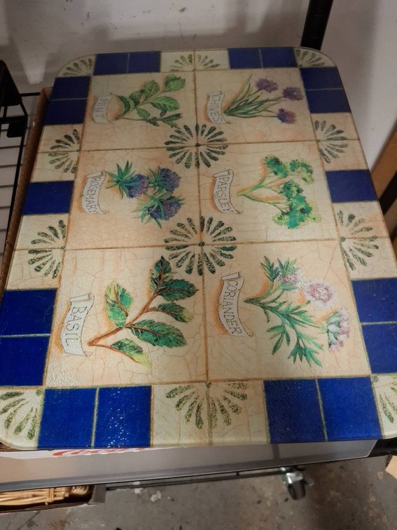 Decorative Tile Cutting Board With Herb Motif