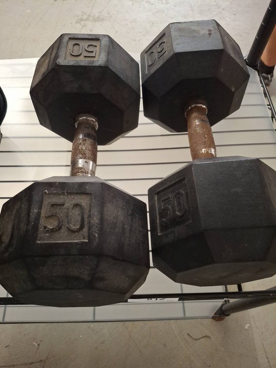 50 LB Hex Dumbbells Rubber-Coated