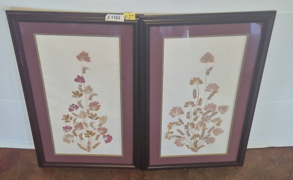 Pair Framed Floral Art Prints, 19x32 Inch