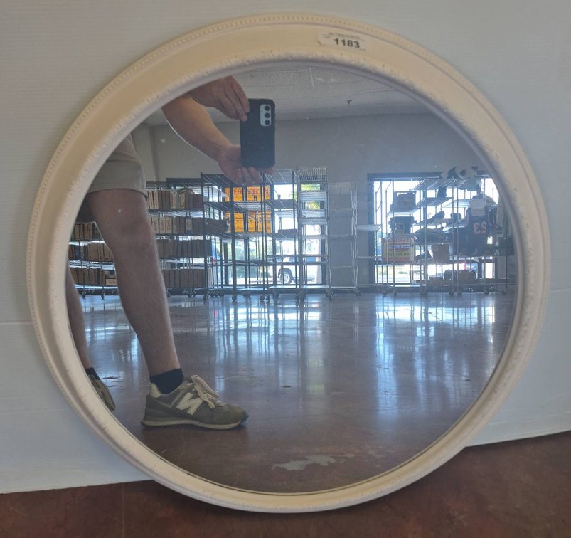 Round White Beaded Frame Wall Mirror, 30"