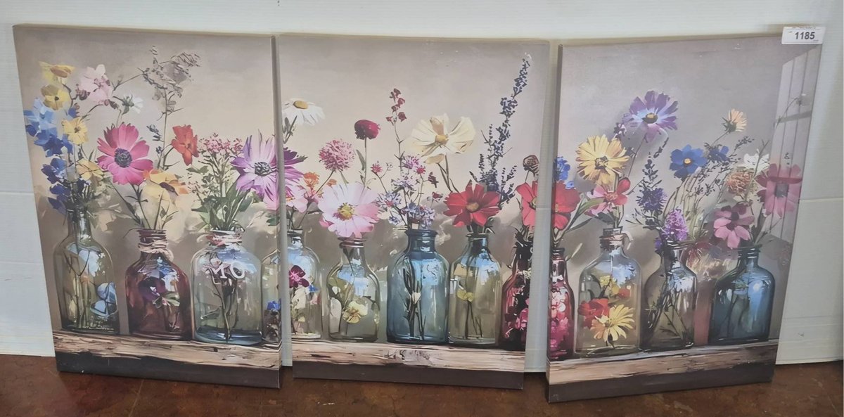 3 Floral Vase Canvas Prints 14x24 Inches