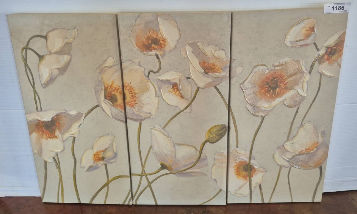 Floral Triptych Canvas Wall Art 12x24 Each